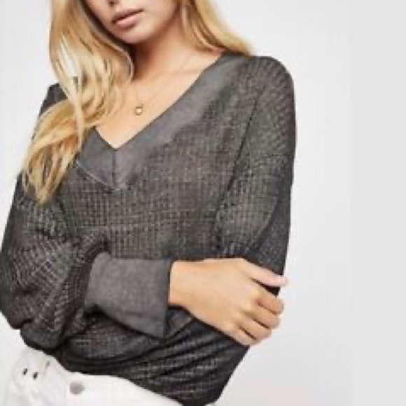 Free People Tops - Free People Southside Thermal Top Stonewashed Waffle Knit Pullover Size Medium